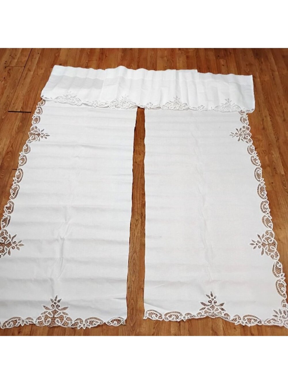Vintage White Cotton & Lace Drapes 66 X 87